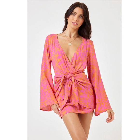 L Space Kristy Long Sleeve Faux-Wrap Cover-Up Dress Path to Paradise Medium NWT - Picture 3 of 9